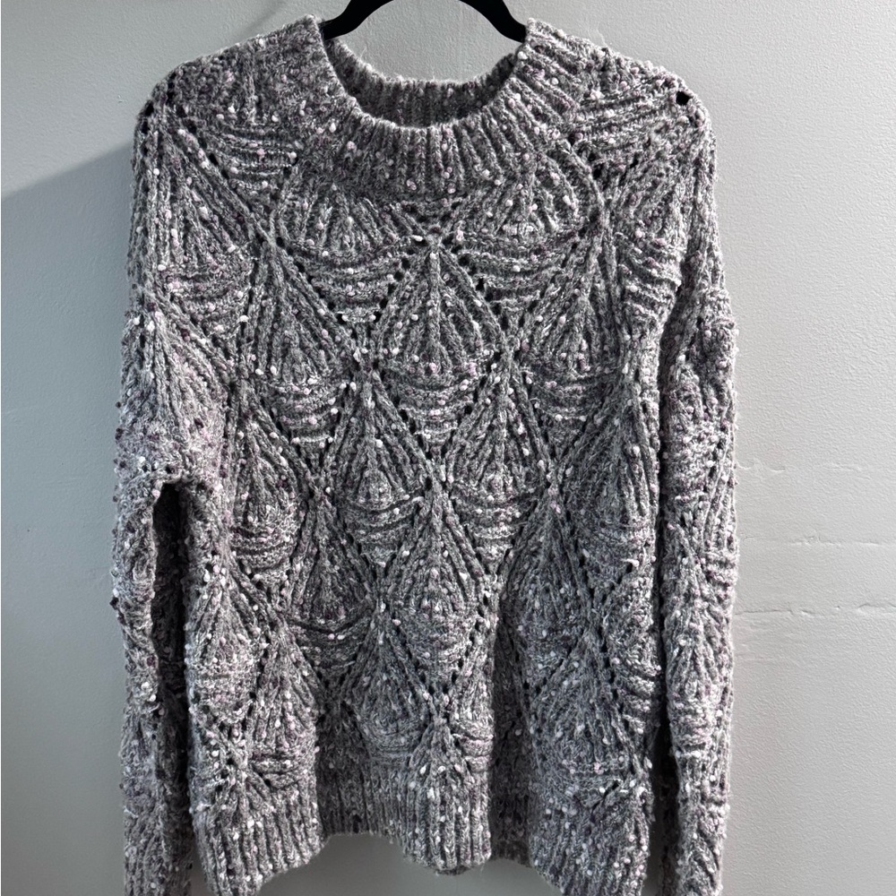 Kye Mi Oversized Soft Cozy Gray Knit Sweater, purple